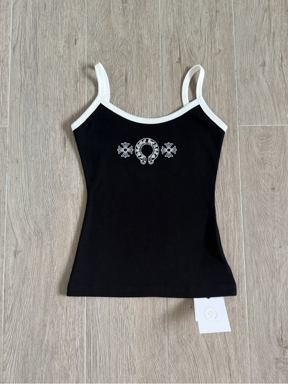 Chrome Hearts Black Tank with White Trim and Embroidered Chest Motif